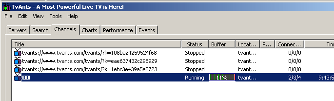 Figure 5: TVAnts personal channels list